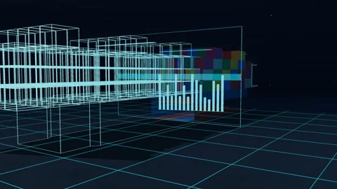 Wireframe Twin Resolving Along A Large Deep Sea Container Ship On The Bow Video stock 344642359