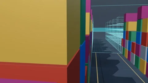 Wireframe Twin Sweeping A Deep Stacked Three Block Container Yard Along The Video stock 344642953