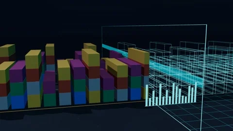Wireframe Twin Sweeping A Long Two Block Container Yard Across The Long Side Stock Footage 344642646