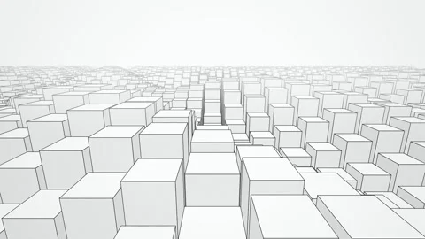 Wireframe urban building grid flyover seamless loop background Vídeos de archivo 345761092