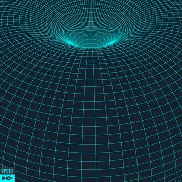 Wireframe vector torus background. Wormhole concept. Funnel perspective grid Stock Illustration