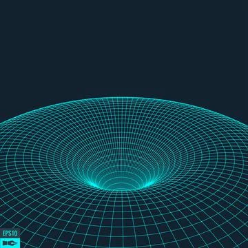 Wireframe vector torus background. Wormhole concept. Funnel perspective grid Stock Illustration