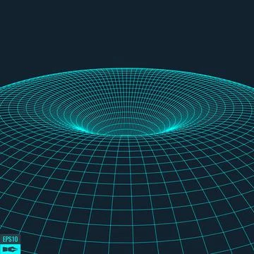 Wireframe vector torus background. Wormhole concept. Funnel perspective grid イラスト素材