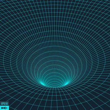 Wireframe vector torus background. Wormhole concept. Funnel perspective grid Stock Illustration