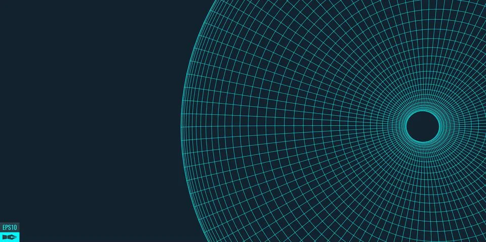 Wireframe vector torus background. Wormhole concept. Funnel perspective grid Stock Illustration