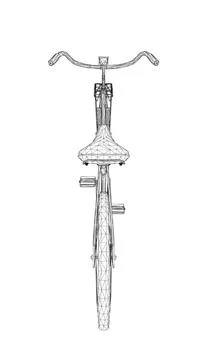 Wireframe vintage bicycle, vector. Black and white retro bicycle. 3D Stock Illustration