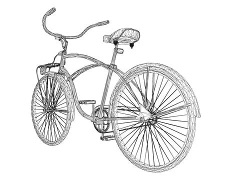 Wireframe vintage bicycle, vector. Black and white retro bicycle. 3D Stock Illustration
