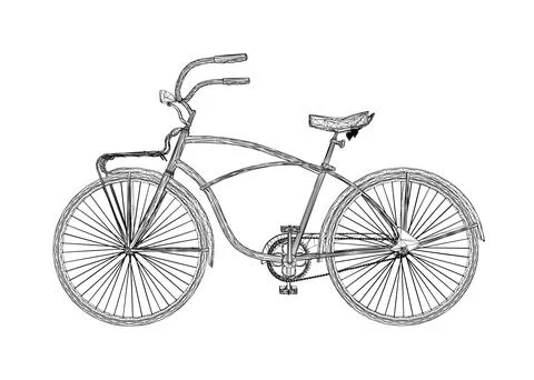 Wireframe vintage bicycle, vector. Black and white retro bicycle. 3D Stock Illustration