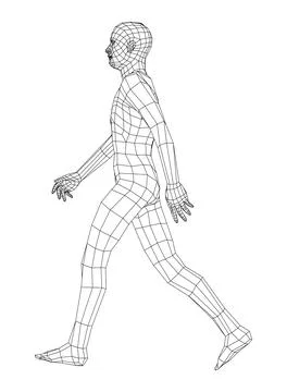 Wireframe walking man. 3d illustration Illustrazione stock