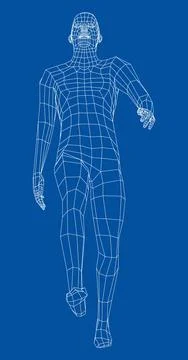 Wireframe walking man. 3d illustration Illustrazione stock