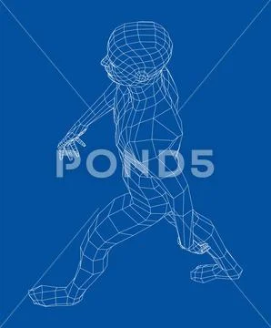 Wireframe walking man. Vector Stock-Illustration