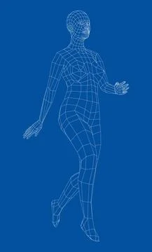 Wireframe walking woman. Vector Stock Illustration