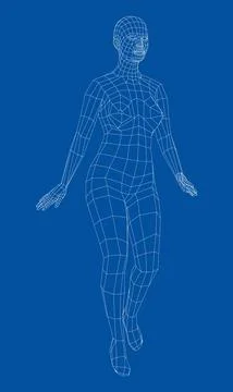 Wireframe walking woman. Vector 스톡 일러스트