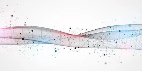 Wireframe wave. Trendy fluid cover design with plexus effect. Technology back 스톡 일러스트