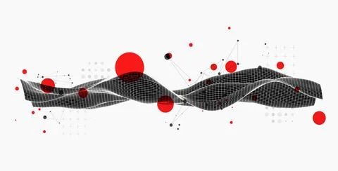 Wireframe wave. Trendy fluid cover design with plexus effect. Technology back Illustrazione stock