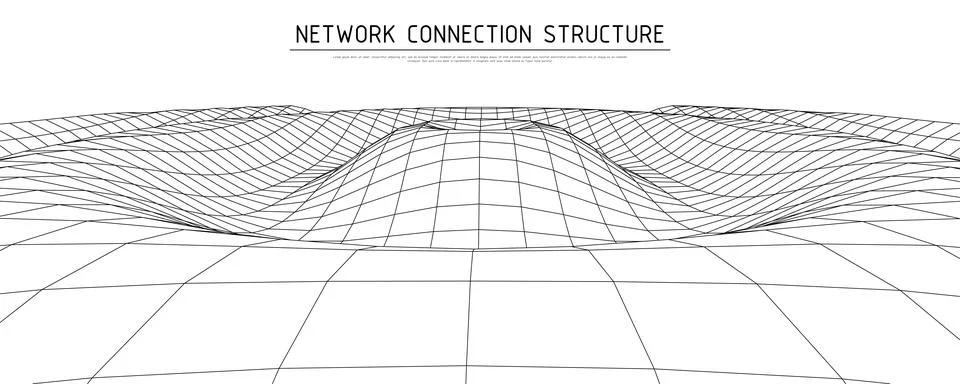 Wireframe wavy landscape background. 3D grid technology illustration landsc.. Stock Illustration