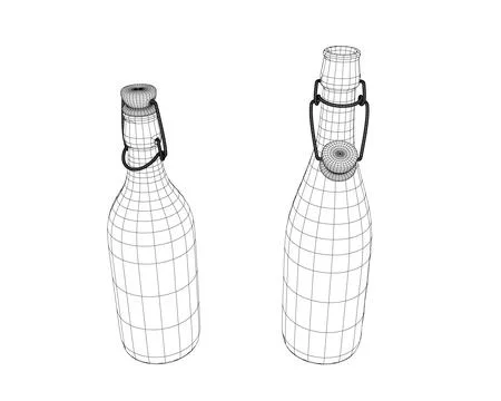 Wireframe wine bottles on white background. Wireframe Open and closed bottle  Stock Illustration