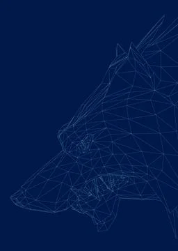 Wireframe Wolf Head line Art Vector Illustration. 3D Stock Illustration