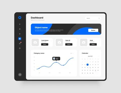 Wireframes screens. Dashboard UI and UX Kit design. Stock Illustration