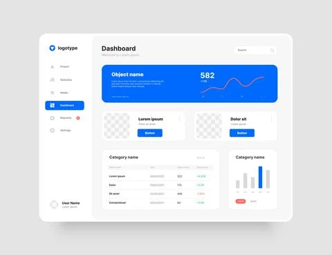Wireframes screens. Dashboard UI and UX Kit design. Stock Illustration