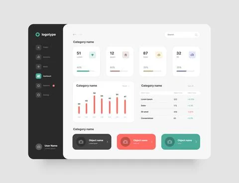 Wireframes screens. Dashboard UI and UX Kit design. Stock Illustration