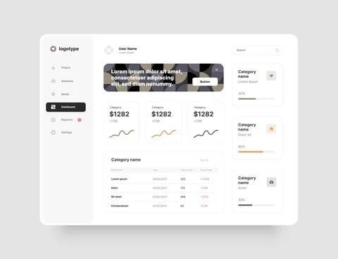 Wireframes screens. Dashboard UI and UX Kit design. Stock Illustration