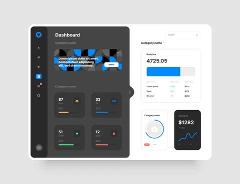Wireframes screens. Dashboard UI and UX Kit design. Illustrazione stock