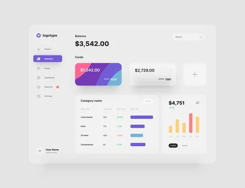 Wireframes screens. Dashboard UI and UX Kit design. Illustrazione stock