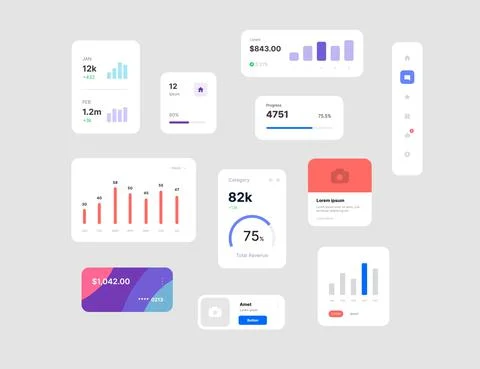 Wireframes screens. Dashboard UI and UX Kit design. Stock Illustration