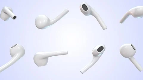 Wireless Airpods Falling on a Light Background. Bluetooth Earphones 3D. 4K Stock Footage 297851671