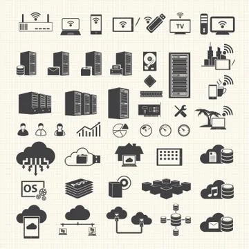 Wireless and Cloud Computing icons on texture background Stock Illustration