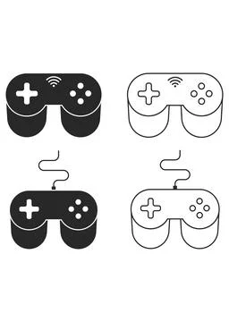 Wireless and Wired Game Controller Icon Set Stock Illustration