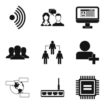 Wireless app icons set, simple style Stock Illustration