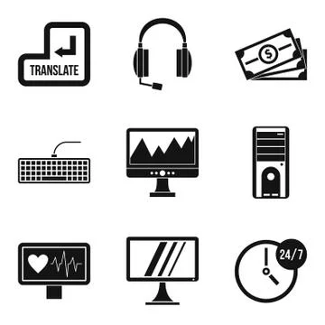 Wireless application icons set, simple style 스톡 일러스트