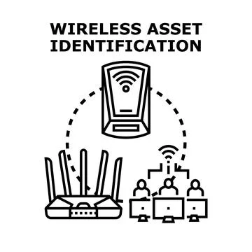 Wireless asset identification concept recognizing connected devices Illustrazione stock