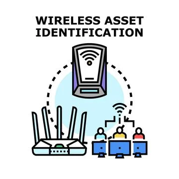 Wireless asset identification concept recognizing connected devices Ilustración de archivo