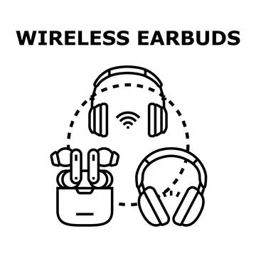 Wireless audio devices connecting with modern technology Stock Illustration