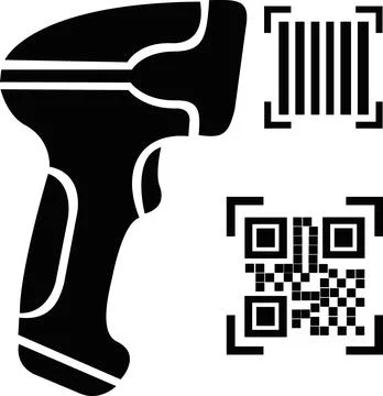 Wireless bar code scanner reading digital qr code Stock Illustration