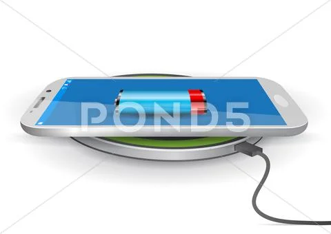 Wireless Battery Charger Pad with a Smartphone - Vector Illustration Stock Illustration