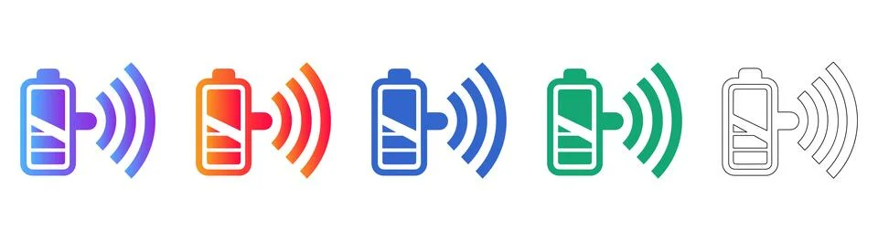 Wireless Battery Charging and Power Status Icons Stock Illustration
