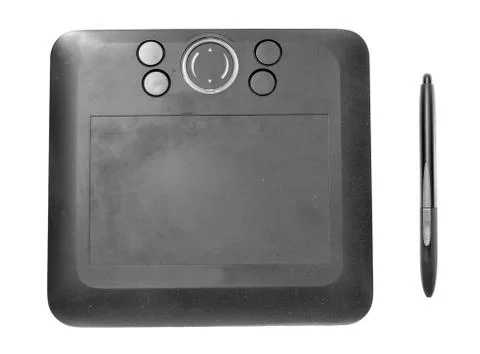 Wireless black drawing tablet isolated on a white background. pen included on Stock Photos