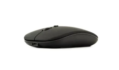 Wireless black mouse isolated on white background Stock Photos