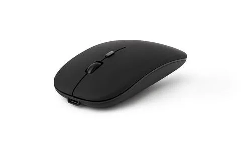 Wireless black mouse isolated on white background Stock Photos
