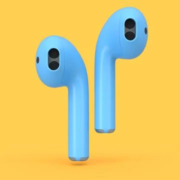 Wireless bluetooth blue headphones isolated on orange background Stock Illustration
