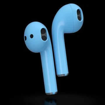 Wireless bluetooth blue headphones isolated on black background Stock Illustration