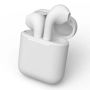 Wireless bluetooth headphones in case isolated on white monochrome background Stock Illustration