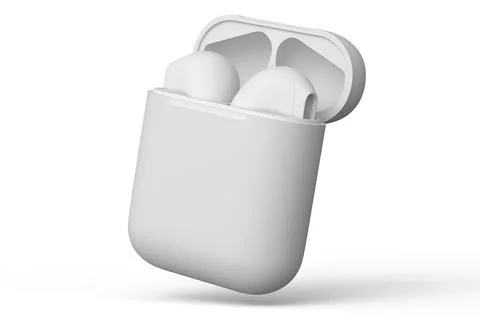 Wireless bluetooth headphones in case isolated on white monochrome background Stock Illustration