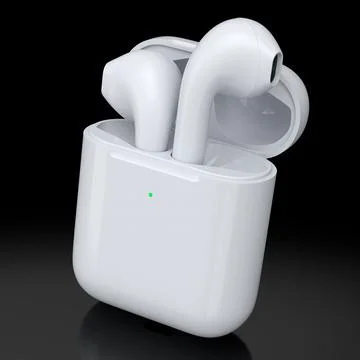Wireless bluetooth headphones in white case isolated on black background Stock Illustration