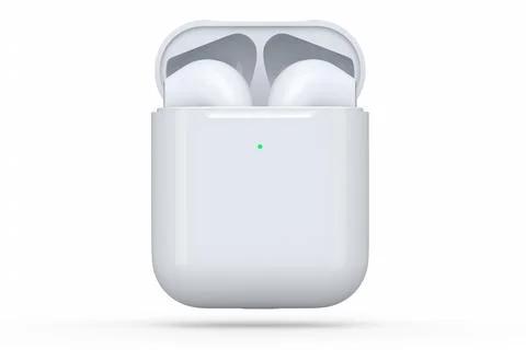 Wireless bluetooth headphones in white case isolated on white background Stock Illustration