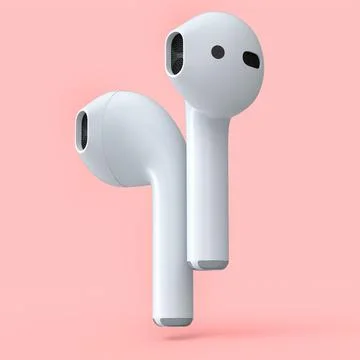Wireless bluetooth white headphones isolated on pink background Stock Illustration